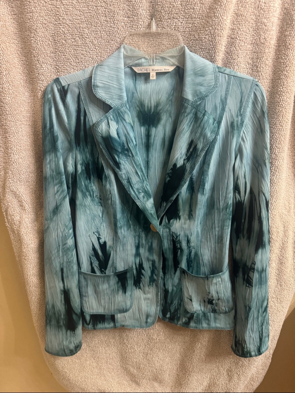 RACHEL Rachel Roy Teal and Black Tie-Dye Blazer